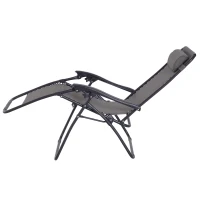 Outsunny Tumbona Plegable de Jardín Silla Gravedad Cero Sillón de Playa Relajante Texteline Marco Acero Carga 120kg 90x65x110 cm Gris(m-10)