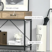 HOMCOM Tavolo Consolle Stile Vintage in Metallo e Legno con 2 Cassetti e Mensola, 100x35x76.5cm, Marrone(m-6)