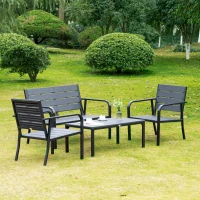 Outsunny Set Salotto da Giardino da 4 Pezzi con Panchina a 2 Posti, 2 Poltrone e Tavolino, Grigio Scuro(m-9)