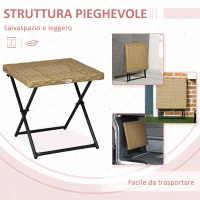Outsunny Tavolino da Giardino Pieghevole Salvaspazio in Rattan Sintetico e Acciaio, 40x40x40cm, Colore Vimini(m-4)