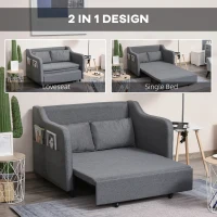 HOMCOM Two-Seater Pull-Out Sofa Bed - Grey(m-4)