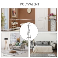HOMCOM Porte-manteau trépied style industriel branches 2 étagères + 6 patères dim. 52L x 46l x 182H cm métal noir panneaux particules boisés(m-8)