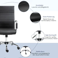 Vinsetto Bürostuhl ergonomischer Schreibtischstuhl mit Wippfunktion Chefsessel höhenverstellbarer Drehstuhl gepolstert Kunstleder Schaumstoff Schwarz 54 x 62 x 104-114 cm(m-7)
