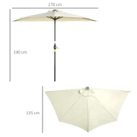 Outsunny Sonnenschirm, Terrassenschirm, halbrund, mit Solarpaneel, 20 LEDs, Handkurbel, beige, 2,70 x 1,35 x 2,40 m(m-3)