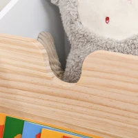 HOMCOM Kinderbücherregal mit Räder Bücherregal für Kinder Aufbewahrungsregal Spielzeugregal mit großem Stauraum MDF Kiefernholz Metall Kunststoff Weiß+Naturholz 40 x 43 x 43 cm(m-7)