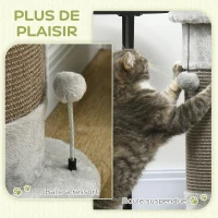 PawHut Griffoir pour chats, 58 cm poteau griffoir chat coussin en sisal naturel boule suspendu et boule à ressort gris(m-4)