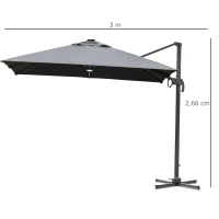 Outsunny Parasol déporté carré parasol LED inclinable pivotant 360° manivelle piètement acier dim. 3L x 3l x 2,66H m gris(m-3)