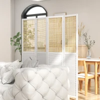 HOMCOM Paravent en bois 4 panneaux 160 x 170 cm séparateur de pièce cloison de séparation pliable en bois - blanc(m-7)