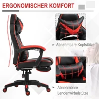 Vinsetto Bürostuhl Schreibtischstuhl mit Kopfkissen Fußstütze Drehstuhl Liegestuhl höhenverstellbar Kunstleder Nylon Schwarz+Rot 67 x 69 x 115-123 cm(m-5)