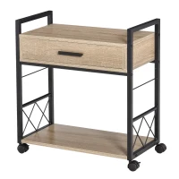 HOMCOM Beistelltisch Servierwagen mit Rädern Küchenwagen Kaffeetisch mit Schublade Ablage Sideboard beweglich Spanplatte Natur 60 x 30 x 65 cm(m-10)
