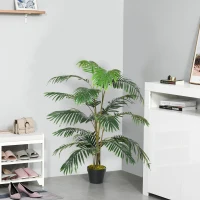 Outsunny Palma in Plastica Decorativa con 20 Foglie, Pianta Finta con Vaso per Interno ed Esterno Alta 140cm(m-8)