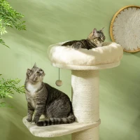 PawHut Arbre à chat griffoir sisal naturel 2 plateforme panier observation jeu boule suspendue peluche beige(m-7)