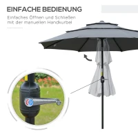 Outsunny 2,6 m Sonnenschirm mit 3-stufigem Dach Handkurbel Terrassenschirm drehbar Marktschirm 8 Rippen Gartenschirm mit Sonnenschutz Stahl Polyester Dunkelgrau(m-5)