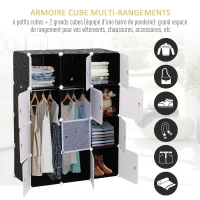HOMCOM Garde robe armoire à vêtements L 111 x l 47 x H 145 cm modulable 12 cubes noir et blanc(m-4)
