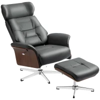 HOMCOM Relaxsessel mit Hocker, Liegefunktion, drehbar, Lederoptik, bis 150 kg, Dunkelgrau(m-1)