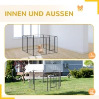 PawHut Welpenauslauf, modulares Design, 16 Elemente, 2 Türen, wetterfest, Stahl, 3,2 x 3,2 x 1 m, grau(m-7)