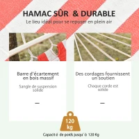 Outsunny Hamac de Voyage Portable Style Hippie Chic Toile de hamac dim. 2L x 1l m Coton Polyester Rouge crème rayé(m-5)