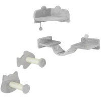 PawHut 4-Piece Cat Wall Shelves with Steps, Ladder, Jumping Platforms, Light Grey(m-11)