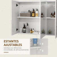 kleankin Armario con Espejo de Baño con 3 Puertas Estantes Ajustables Interruptor Táctil y USB 90x15x70 cm Blanco Brillante(m-6)