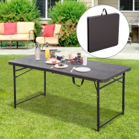 Outsunny Klapptisch, Faltbarer Campingtisch, Höhenverstellbarer Falttisch, Picknicktisch, Metall, Kaffee, 122 x 61 x 53/71,5 cm(m-2)