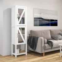 kleankin Columna de Baño Estantería para Baño con 2 Puertas Estantes Ajustables Armario Alto tipo Vitrina 45x30x170 cm Blanco(m-9)