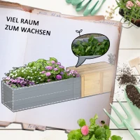 Outsunny Hochbeet mit Sitzbank Pflanzkasten mit Sitzbank, wetterbeständig, 240 cm x 42 cm x 32 cm, Blau + Natur(m-6)