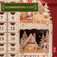 HOMCOM Calendario Avvento di Natale Rettangolare con Motivi a Tema e 12 Luci a LED, 22x9x30 cm, in Compensato, Arancione(m-4)