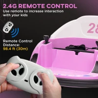 AIYAPLAY 360° Rotation Kids Bumper Car, 12V Waltz Car with Remote Control, Dual Joystick, Music, Lights, Pink(m-6)