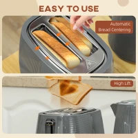 HOMCOM Kettle and Toaster Set, 1.7L 3000W Fast Boil Kettle & 2 Slice Toaster Kitchen Set with 7 Level Browning Controls, Defrost, Reheat, Boil-dry Protection, Grey(m-8)