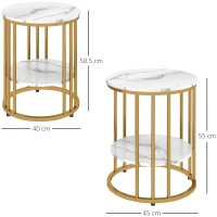 HOMCOM Set of Two Marble-Effect Coffee Tables - White/Gold-Tone(m-3)