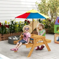 Outsunny Kids Picnic Table Set, 3 in 1 Sand Pit Activity Table, Kids Garden Furniture w/ Removable Parasol, for 3-6 Years(m-2)