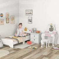 ZONEKIZ Kids Bedroom Furniture Set with Kids Dressing Table with Mirror and Stool, Toddler Bed Frame for 3-6 Years, Unicorn Design(m-2)