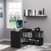 HOMCOM L Shaped Desk with 360° Rotating Storage Shelves, Corner Computer Desk, Space Saving Study Table for Home Office, Black(m-10)