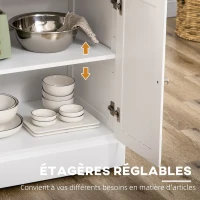 HOMCOM Chariot de cuisine sur roulettes Ilot de cuisine avec 2 tiroirs Porte-épices et porte-torchons 110x45x91 cm Blanc(m-5)