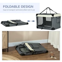 PawHut 81cm Foldable Pet Carrier, with Cushion, for Medium Dogs and Cats - Grey(m-6)