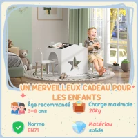 AIYAPLAY Ensemble 1 table et 2 chaise 3 pièces pour enfants, plateau de tableau noir, MDF et pieds en pin, pour 3-8 ans, blanc(m-7)