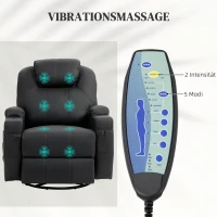 HOMCOM Relaxsessel mit Massagefunktion, neigbare Lehne, drehbar, bis 150 kg, Kunstleder, Schwarz(m-4)