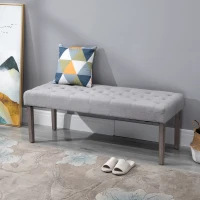 HOMCOM Banc banquette capitonnée style classique chic dim. 133L x 49l x 50H cm bois hévéa polyester gris(m-2)