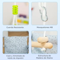 Outsunny Columpio para Bebé Altura Ajustable con Cinturón de Seguridad Interior y Exterior Carga Máx. 80 kg Madera 40x40x180 cm Gris(m-6)