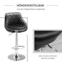 HOMCOM 2er-Set Barhocker Drehstühle mit Kunstleder-Bezug höheverstellbare Barstühle Tresenhocker Bistrohocker mit Rückenlehne Schwarz 46,5 x 48 x 84,5-106,5 cm(m-4)