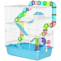 PawHut Hamster Cage w/ Water Bottle, Exercise Wheel, Tubes, Ramps - Light Blue(m-11)