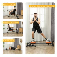 SPORTNOW Flat or Incline Home Gym Equipment, Reformer Pilates Machine, Abs Machine, Power, with Adjustable Push Up Bar(m-7)