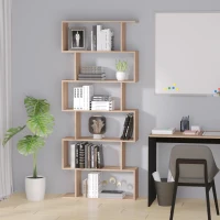 HOMCOM Bookcase, 6 Tier Shelf S Shaped Bookshelf, Storage Unit, Display Shelf for Living Room, Bedroom, Home Office, Plant, Maple(m-2)