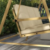 Outsunny Three-Seat Garden Swing Chair, with Adjustable Canopy - Beige(m-9)