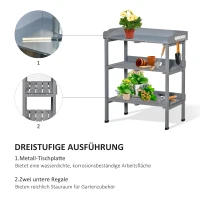 Outsunny Pflanztisch Gärtnertisch Blumentisch mit Metall Arbeitsfläche Garten Holz Grau 76 x 37 x 89 cm(m-4)