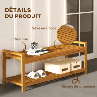 Outsunny Banc de jardin banc de terrasse sans dossier avec étagère et assise à lattes en bois d'acacia - intérieur, extérieur(m-6)