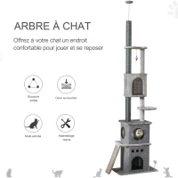 Arbre à chat poteau à griffer multi-niveaux hauteur réglable gris(m-4)