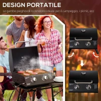 Outsunny Barbecue a Gas Pieghevole con Coperchio, Termometro e 2 Bruciatori in Acciaio, 55x46.5x41 cm, Nero(m-5)