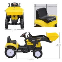 HOMCOM Tractor a Pedales para Niños a partir de 3 Años Excavadora con Pala Delantera Carga 35 kg 114x41x52 cm Amarillo(m-3)
