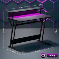 HOMCOM Two-Level LED Gaming Desk - Black(m-3)